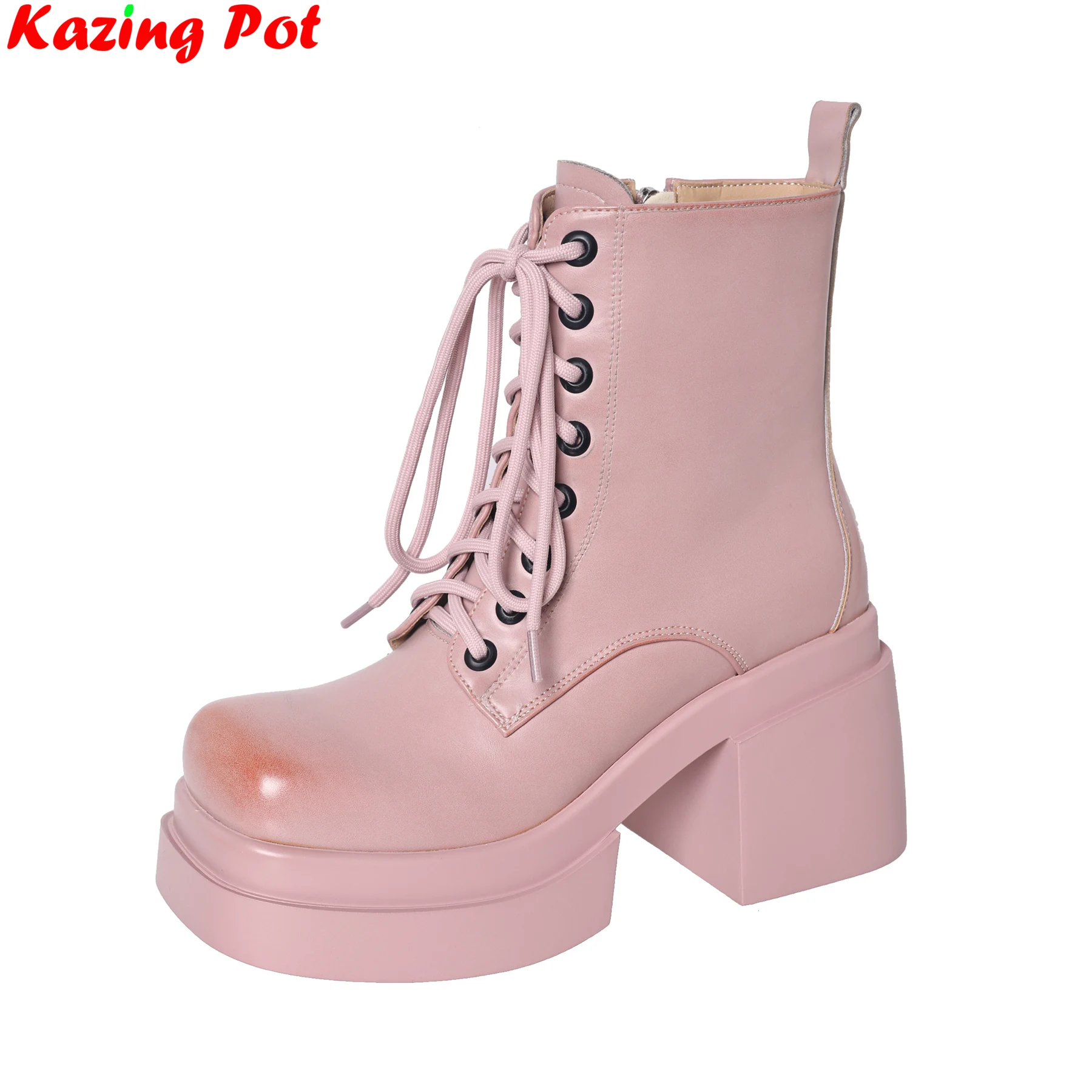 

Krazing Pot Brand Cow Leather Zipper Classics Super High Modern Boots Casual Winter Warm Comfort Luxury Ins Platform Ankle Boots