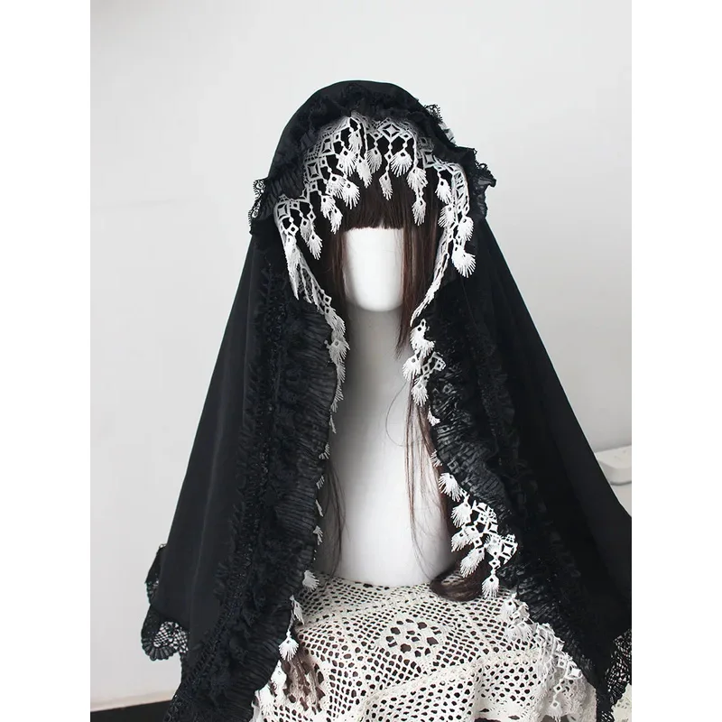 Black and White Lolita Headdress Beautiful Saint's Veil Hair Accessories Original Design
