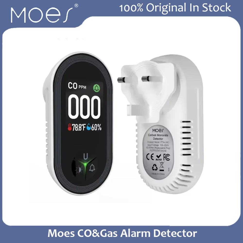 Moes CO&Gas Alarm Detector with Temperature Humidity Sensor 4 Levels of Visual &Audible Alarms Digital Display Home Protection