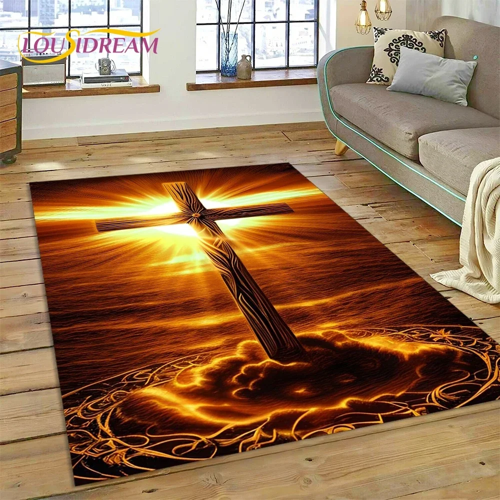 New 3D Pray Holy Bible Cross Jesus Carpet Rug for Bedroom Living Room Home Sofa Decoration,Children Game Large Decor Floor Mat