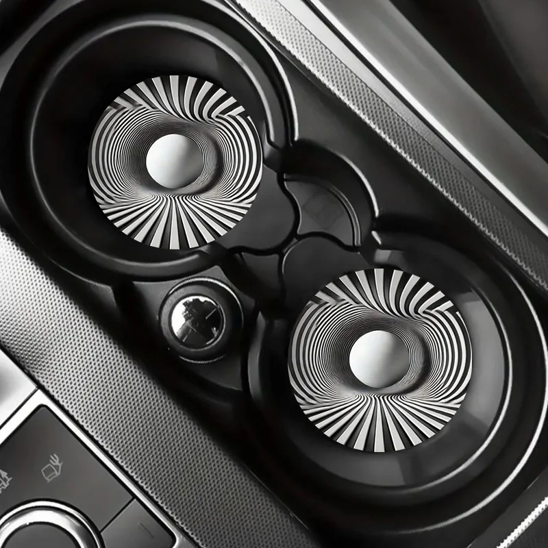 2pcs Abstract Balck & White Tunnel & Vortex Car Coasters, 2.75