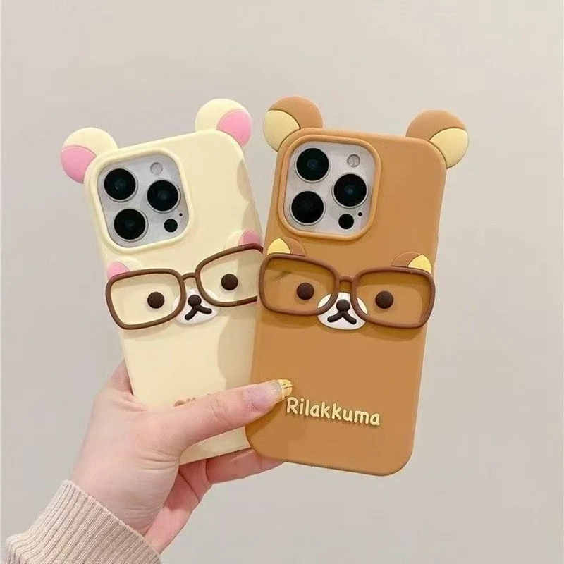 For iPhone 4S 5 5S 15 Plus 16 Pro Max 14 Pro 13 12 11 7 8 SE 6S 17 3D Glasses Rilakkuma Cartoon Silicon Soft Phone Case - náhled 6