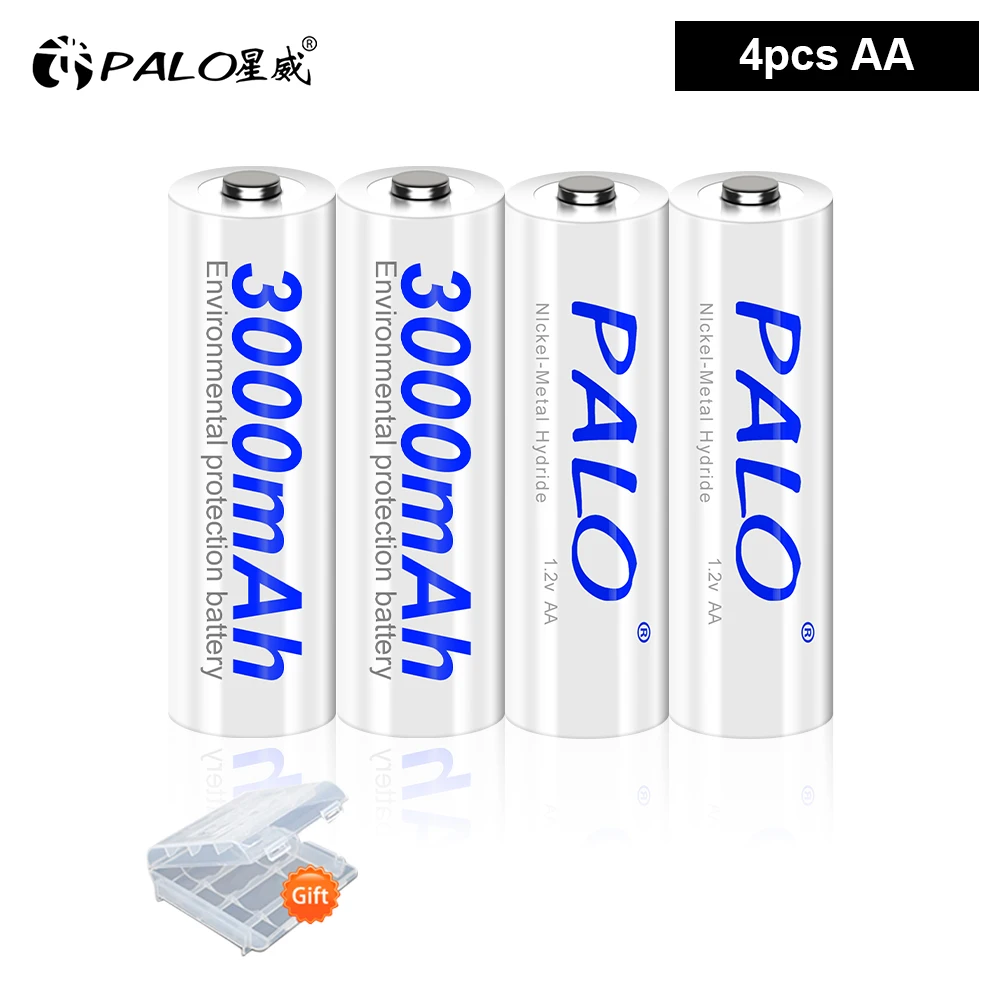 AA 3000mah nimh 1.2V rechargeable batteries + 4 Slots LCD display AA aaa battery Charger for battery aa/AAA Batteries