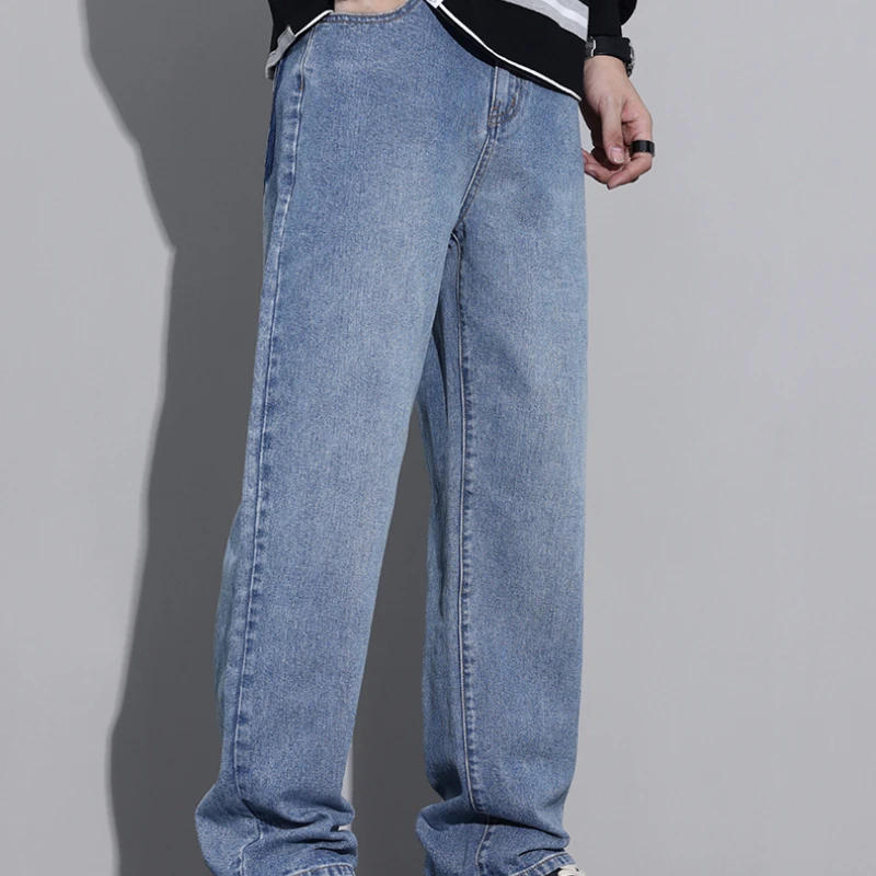 Autumn Winter Men's Jeans Embroidery Mid-waist Full Length Straight Leg Wide Leg Baggy Jeans Male High Street Y2k Denim Pants