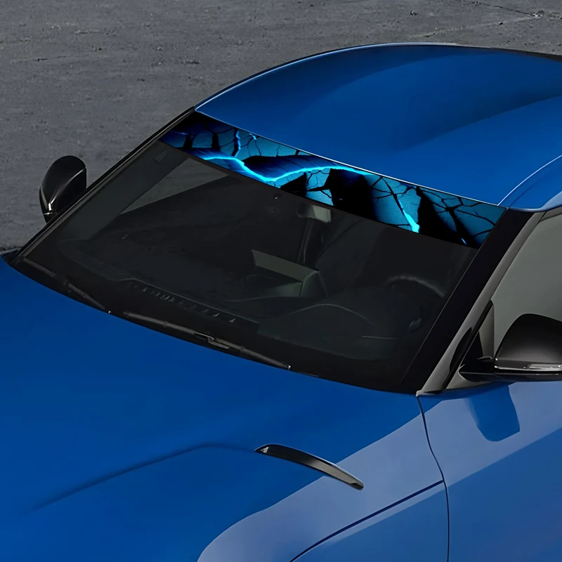 Stiker blok depan mobil dengan lukisan dekoratif belahan api biru, cocok untuk mobil SUV truk, kendaraan luar ruangan