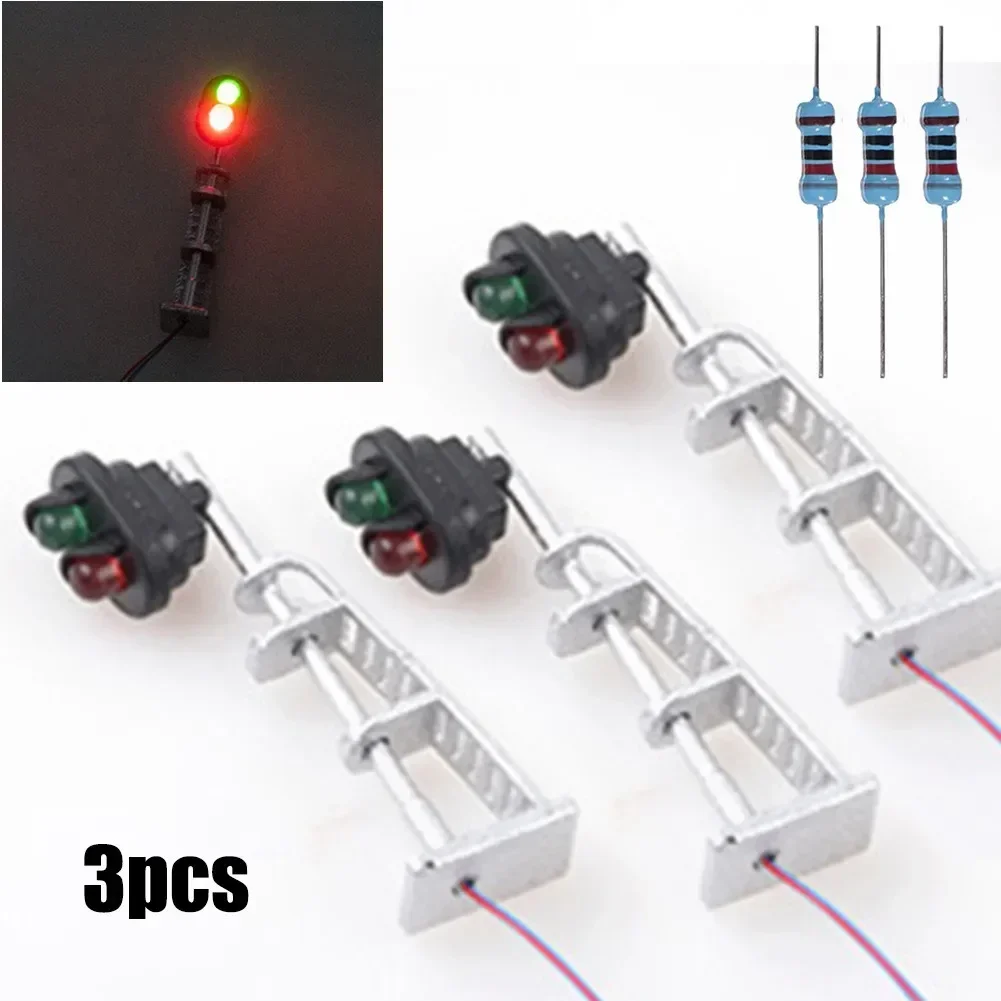 3pcs Model Railroad N Scale 1:87 Track Signals 2-LEDs Green Red Block Lights Train Railroad Building Landscape Toys Decoration