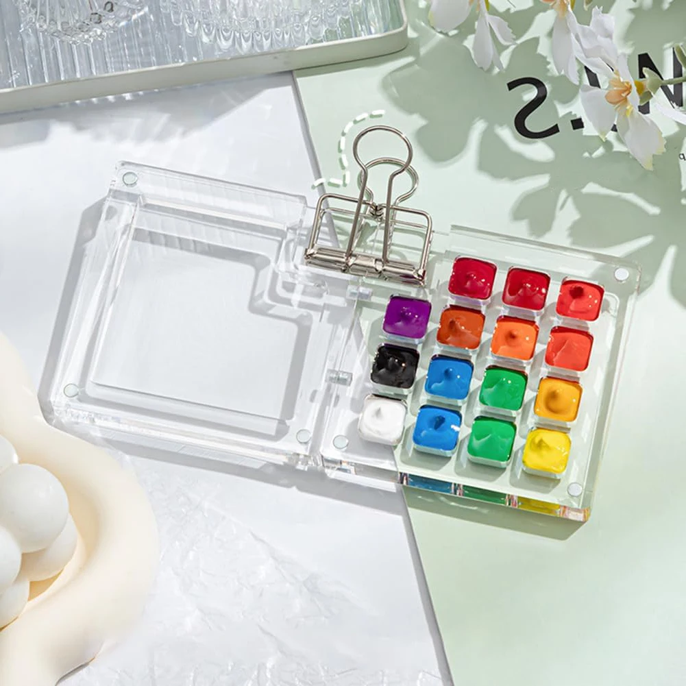 Space-Saving Travel Palette with 15 Wells - Keeps Paint Fresh, Mini Clip-On Case for Artists on the Go