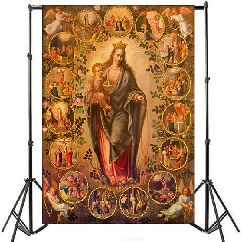 

Blessed Virgin Mary Jesus Christ Photography Backdrop Crucifixion Angel Missionary Photo Background Culture Decoration Banner