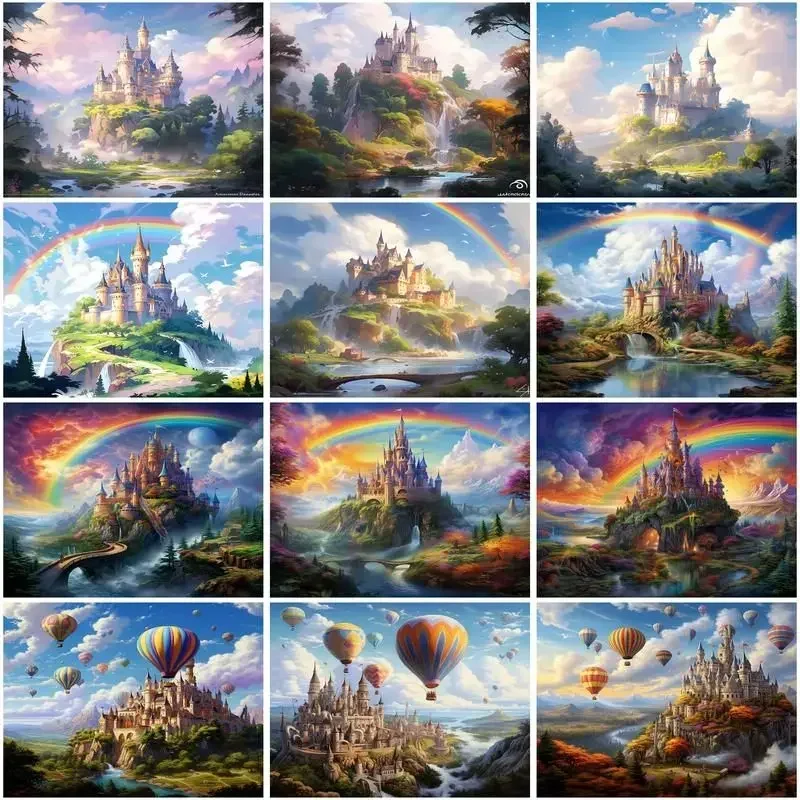 

448042 Picture By Number Rainbow Castle Scenery Kits Home Decor Painting By Number Drawing On Canvas