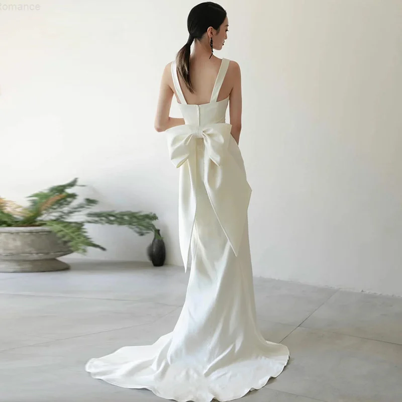 2024 French style camisole light wedding dress new bride simple temperament Forest style fishtail exit yarn satin banquet dress