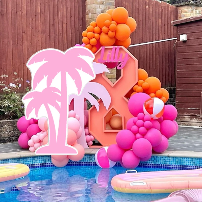 Hot Pink Coconut Palm Tree Cutouts KT Board Pool Party Surfboard Cardboard for Pool Hawaii theme Birthday Party Backdrops Decor