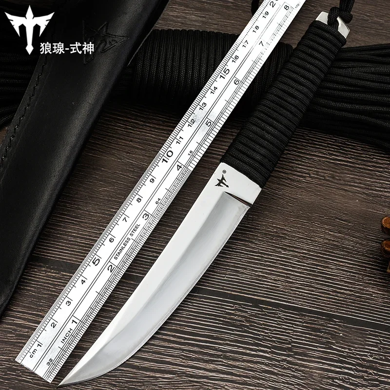 

Wolf Outdoor camping knife portable self-defense knives wild survival jungle knife sharp 9cr18mov blade