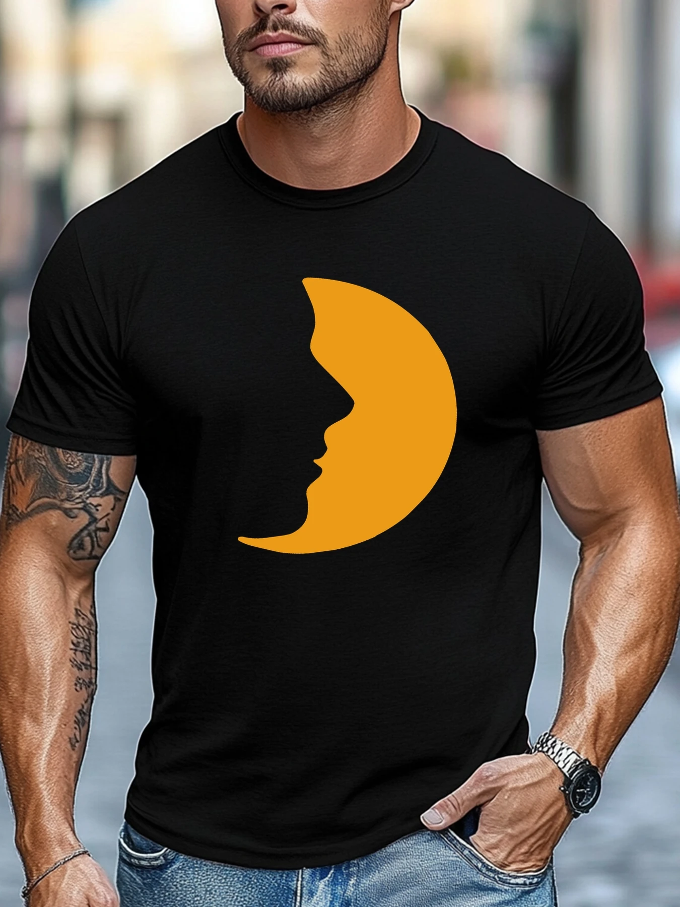 

Men's t shirts Moon Face Graphics Summer Soft Comfort Fit Tee Daily Wear Tops