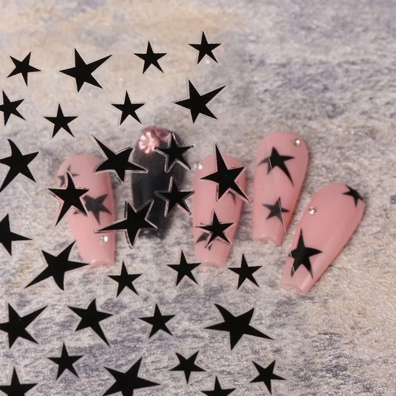 1pcs Nail Stickers Instagram Viral Trend Openwork Pentagram Star Sweet & Edgy Girl Style 3D Waterproof Adhesive Back Nail Decals