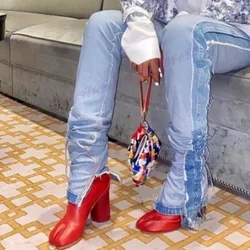 Red Split Toe Tabi Boots Matte Leather Patent Leather Shoes for Women High Heels Sexy Lady Luxury Shoes 2025 Zapatos Para Mujere