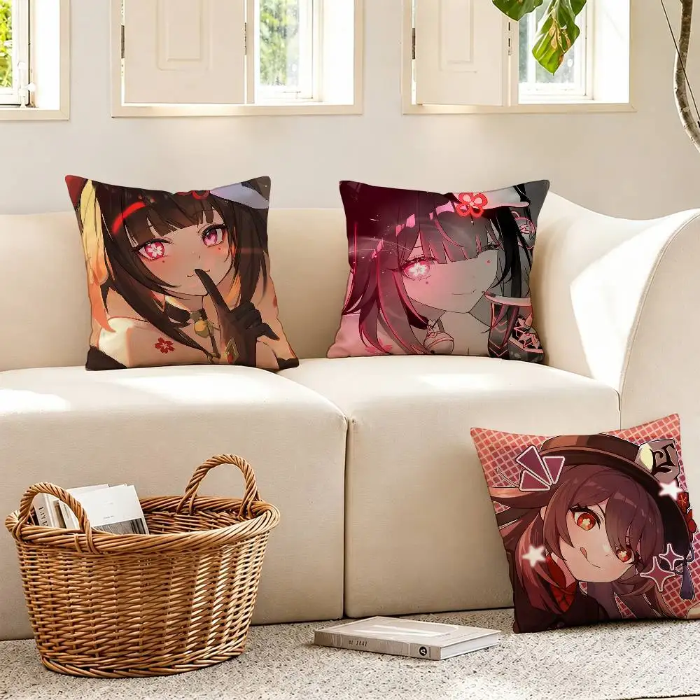 

G-Genshin H-Hu Tao Printing Pillowcases Cushion Cover Pillow Covers Home Decoration Square Multi-Size