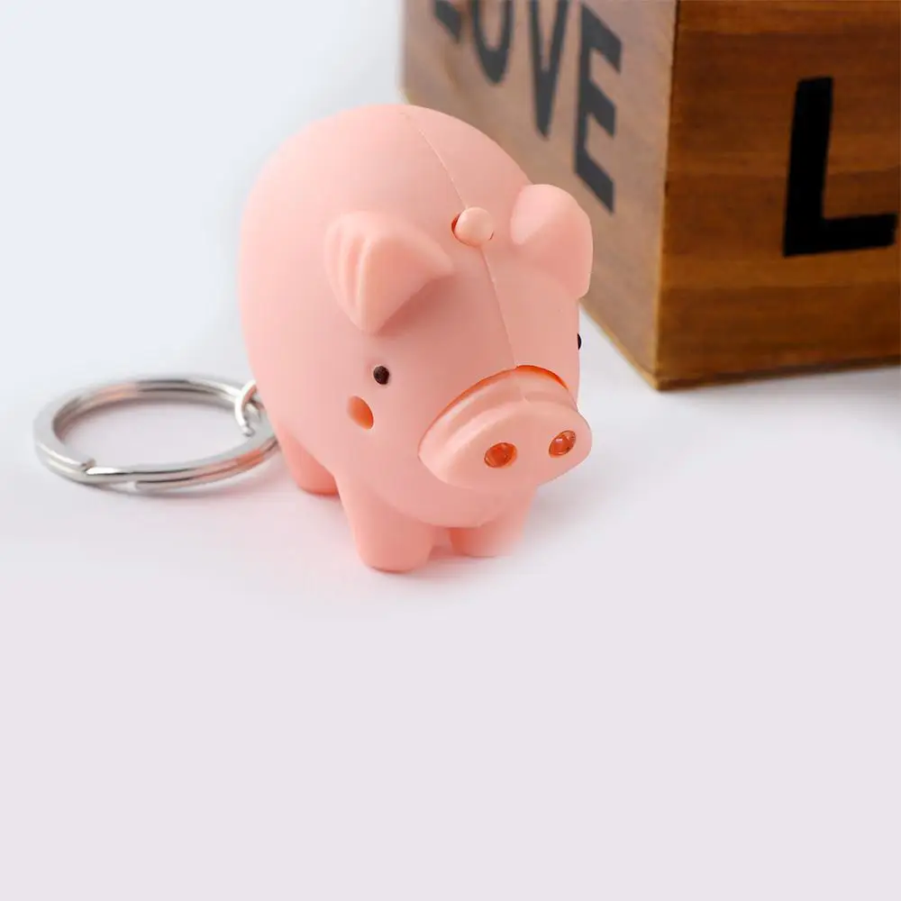 Cartoon Mini Flashlight Pig Animal Shape LED Light Luminous Key Chains Key Rings