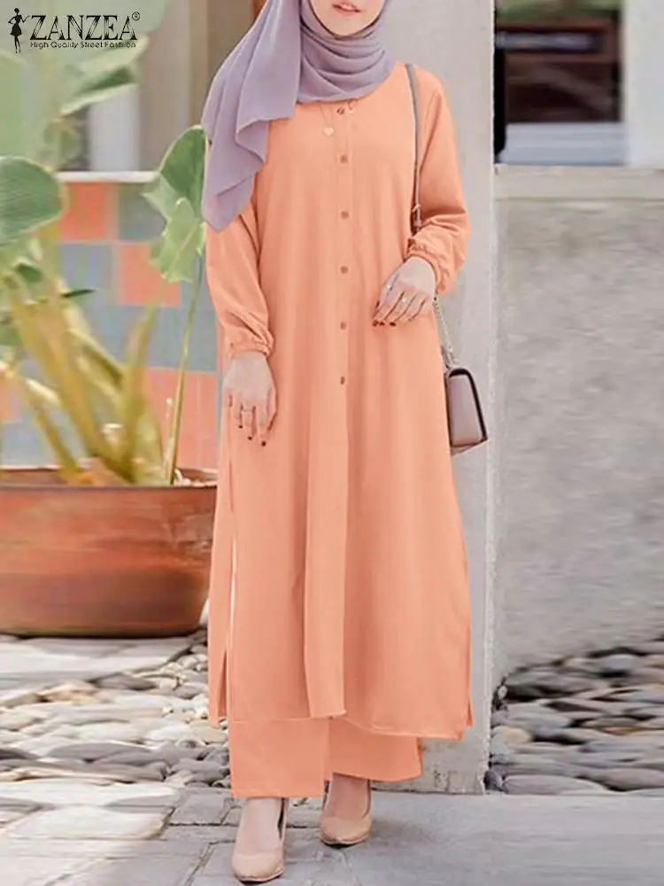 

Women Mulsim Matching Sets Causal Long Shirt &Pants 2-piece Set ZANZEA Eid Mubarek Abaya Suit Turkey Blouse Sets Ramadan Outifit