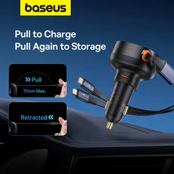 Baseus Enjoyment Pro Car Charger C+Retractable iP Cable 55W And 60W Cluster Black