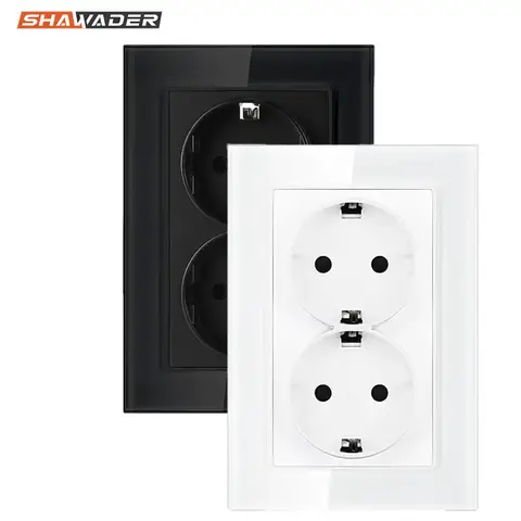 벽 이중 소켓 직립 크리스탈 유리 패널 EU 독일 AC 전원 포인트 플러그 콘센트 110-250V 네덜란드 유럽 홈 오피스