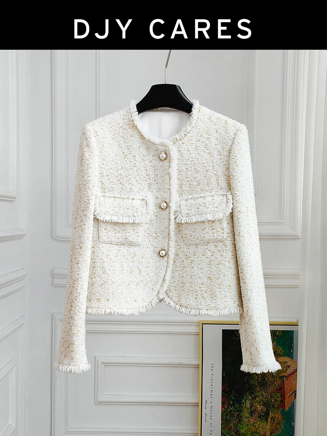 

New Coarse tweed high-end coat with tassel temperament top big size