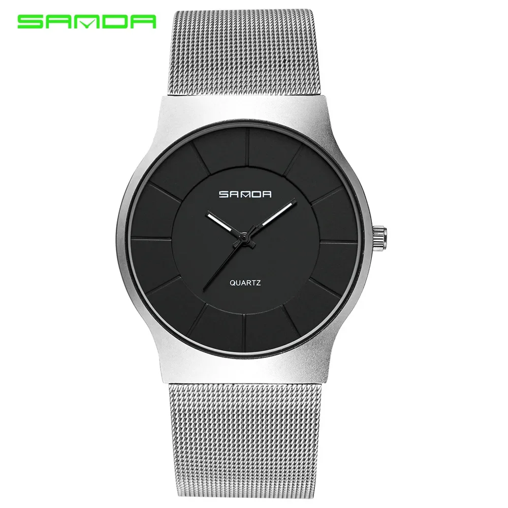 SANDA Fashion Business Men's Simple Style Waterproof Scratch Proof Stainless Steel Strap Quartz Watch