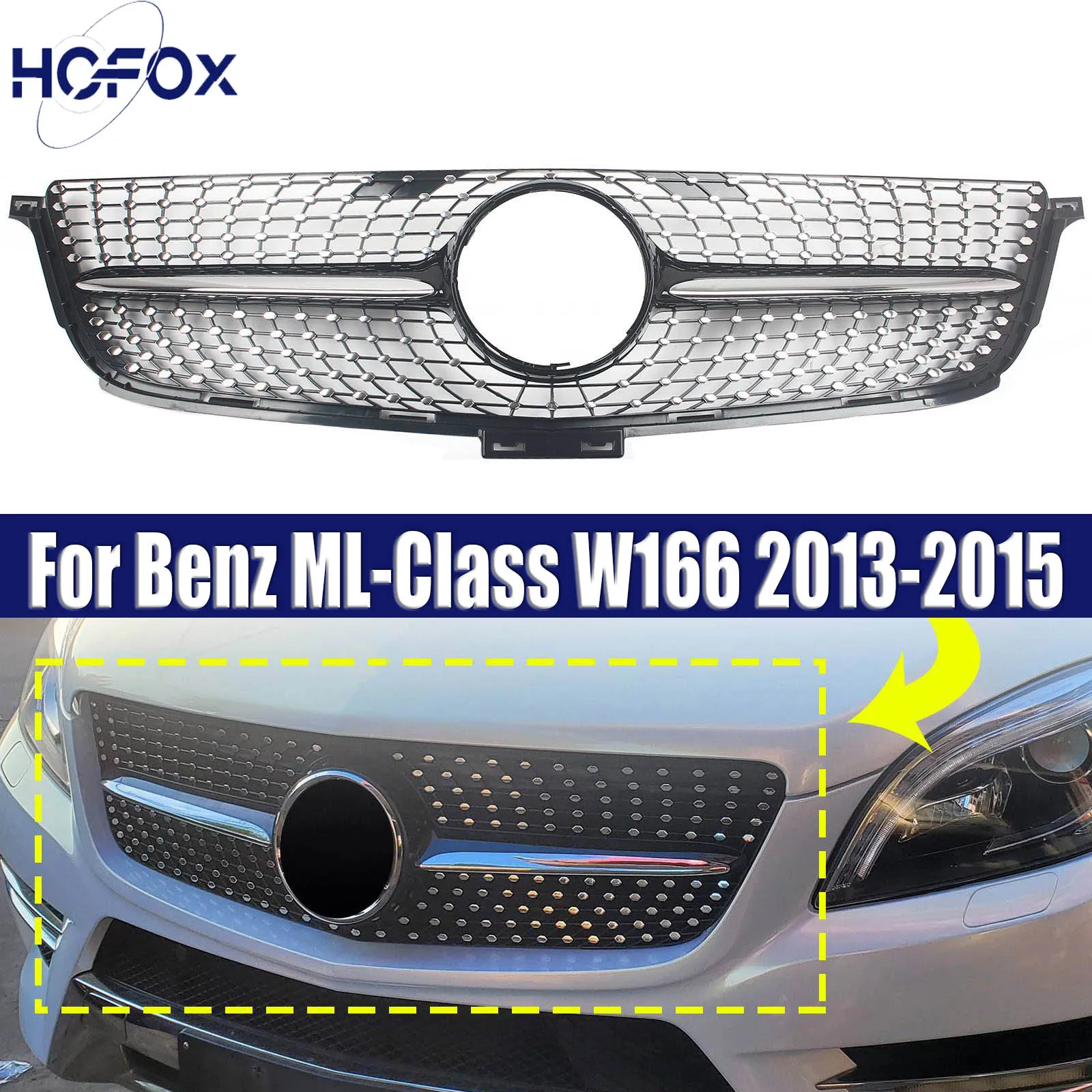 

For Mercedes Benz ML-Class W166 2013-2015 Front Grid Grille Bumper Grill Tuning