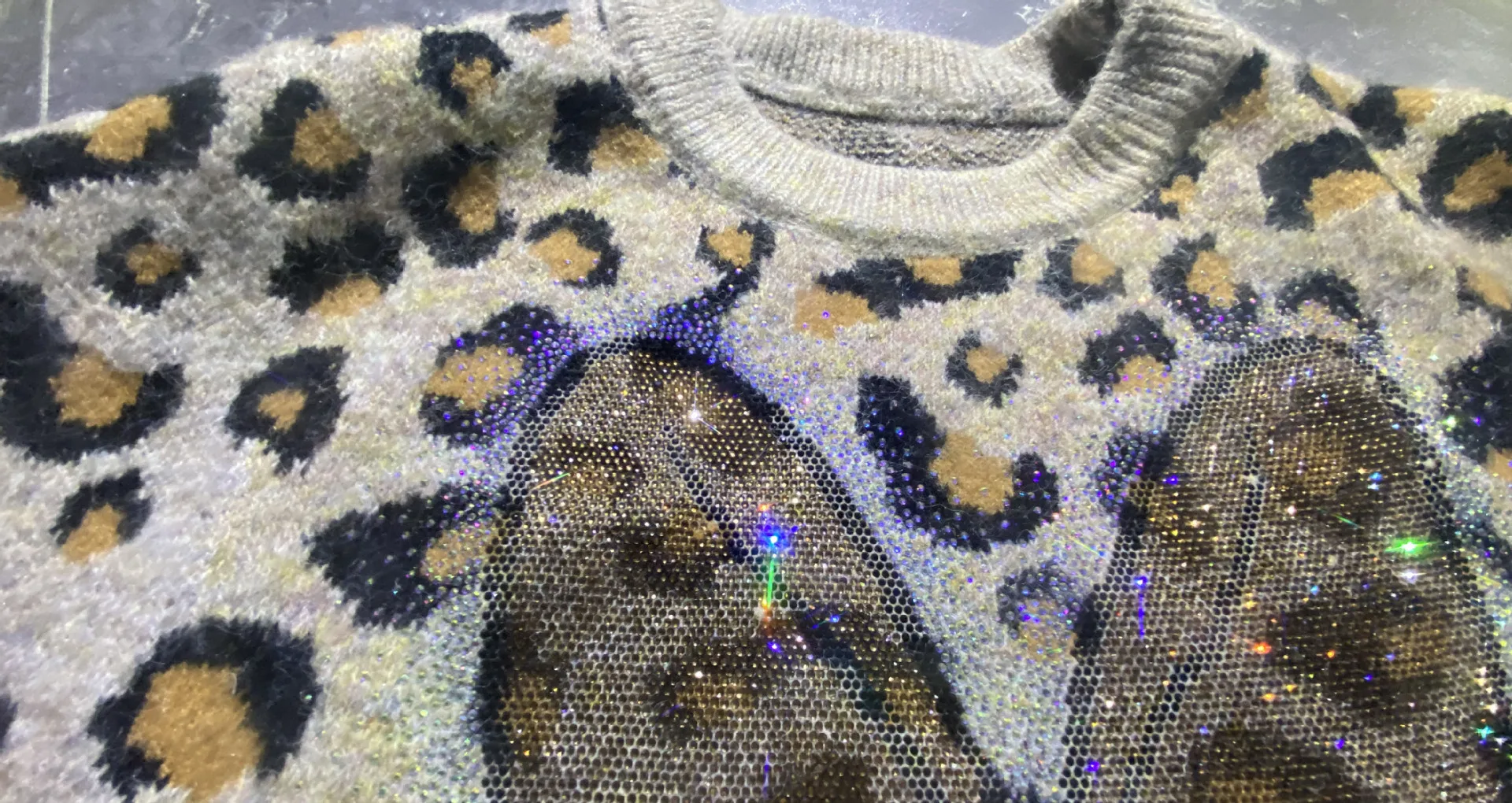 Outono roupas vintage leopardo impresso suéteres de grandes dimensões feminino anime diamantes manga longa o pescoço solto pulôver moletom