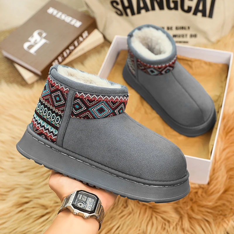 

Fashion Couples Suede Snow Boots Men Winter Boots Slip on Comfort Plush Warmed Boots for Men Anti-Slip Platform Ankle Boots Man