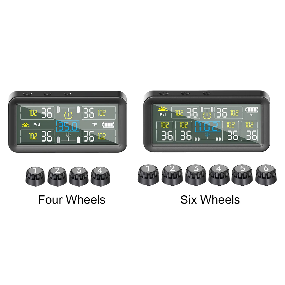 

Tire Pressure Monitoring System with 4/6 External Sensors USB/Solar TPMS Tire Pressure Monitor System for RV Sedan SUV Truck