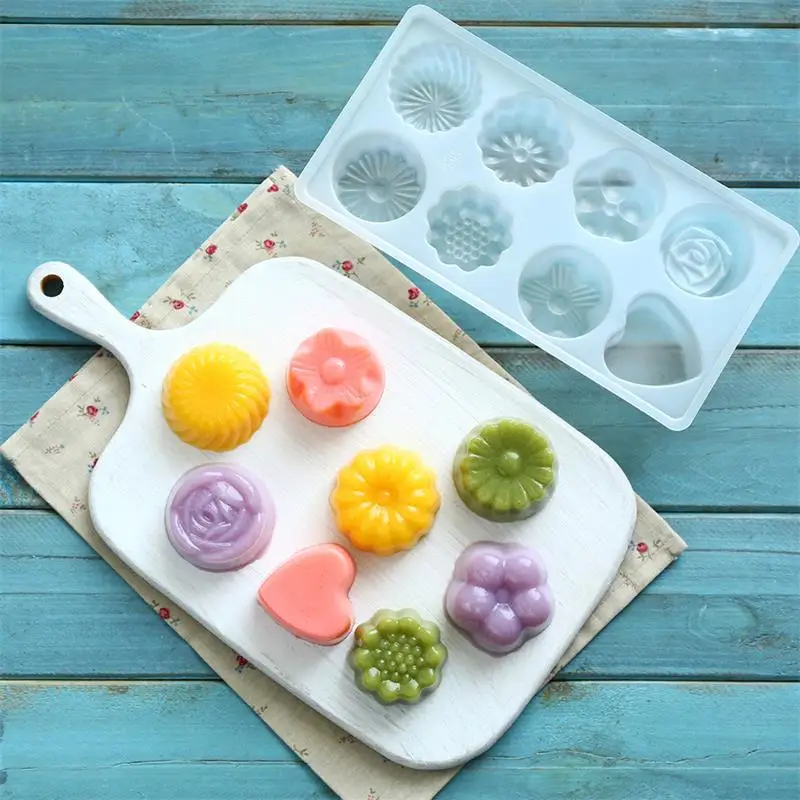 1pc Jelly Mold 8 Compartments Plastic Fondant Flower Heart Pudding Mould Home Kitchen Reusable