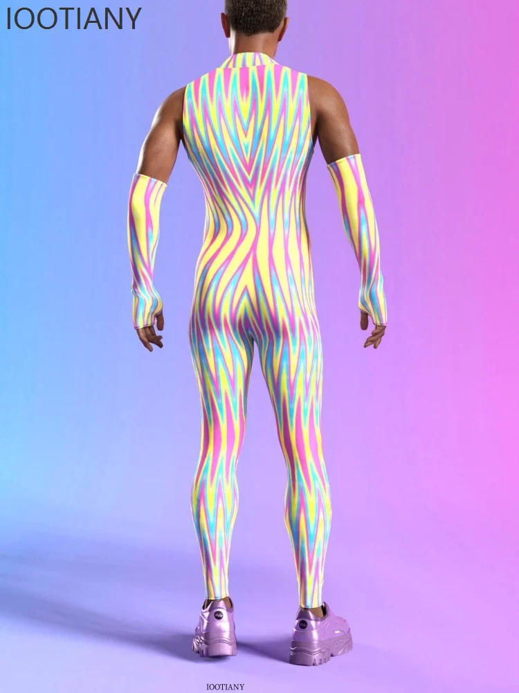 Halloween Men's Sexy Colorful 3d Printed Cyberpunk Muscle Bodysuit Holiday Party Robot Stage Role Playing Performance Costume