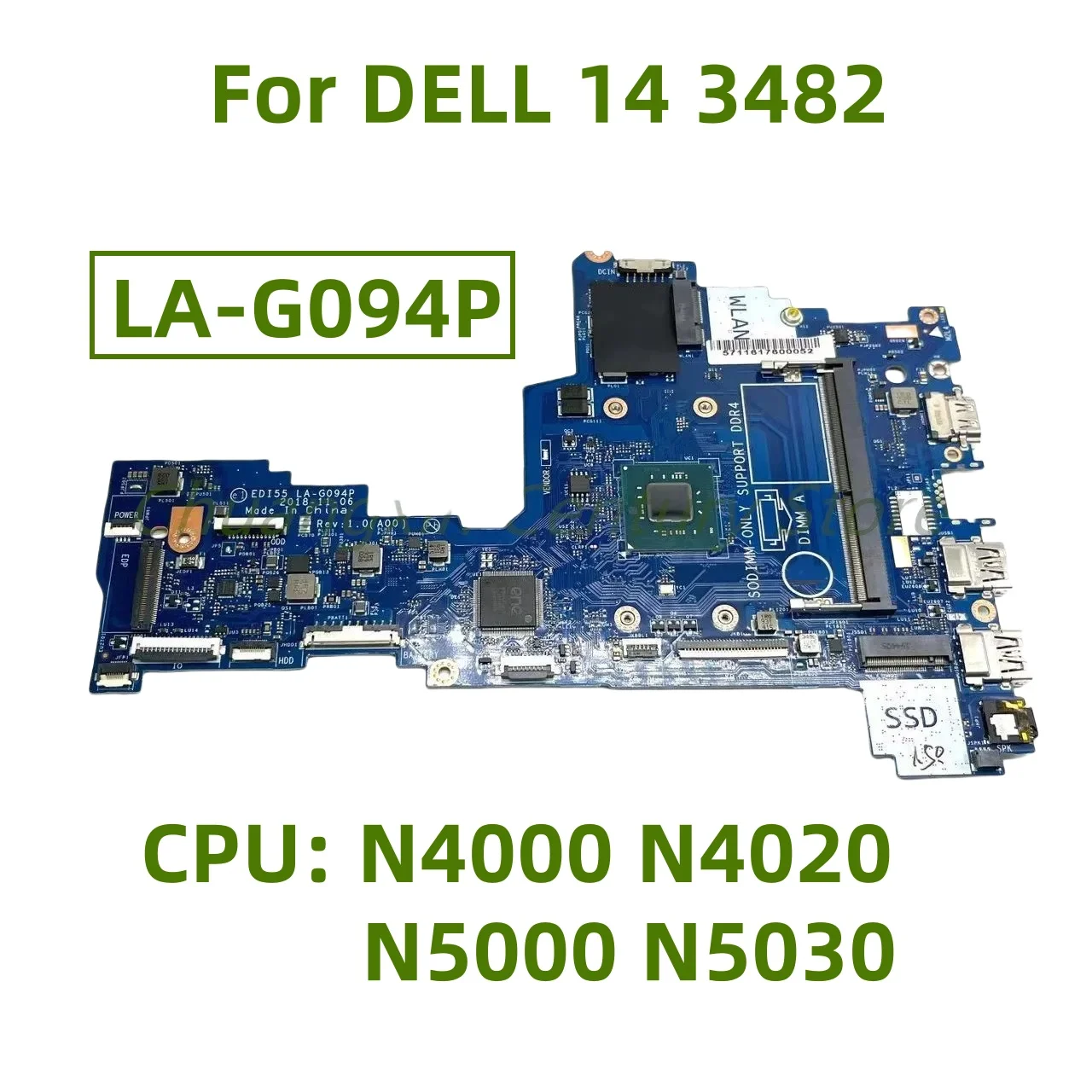 

Материнская плата LA-G094P для ноутбука DELL 14 3482, процессор: N4000 N4020 N5000 N5030, 100% тест, ОК, доставка