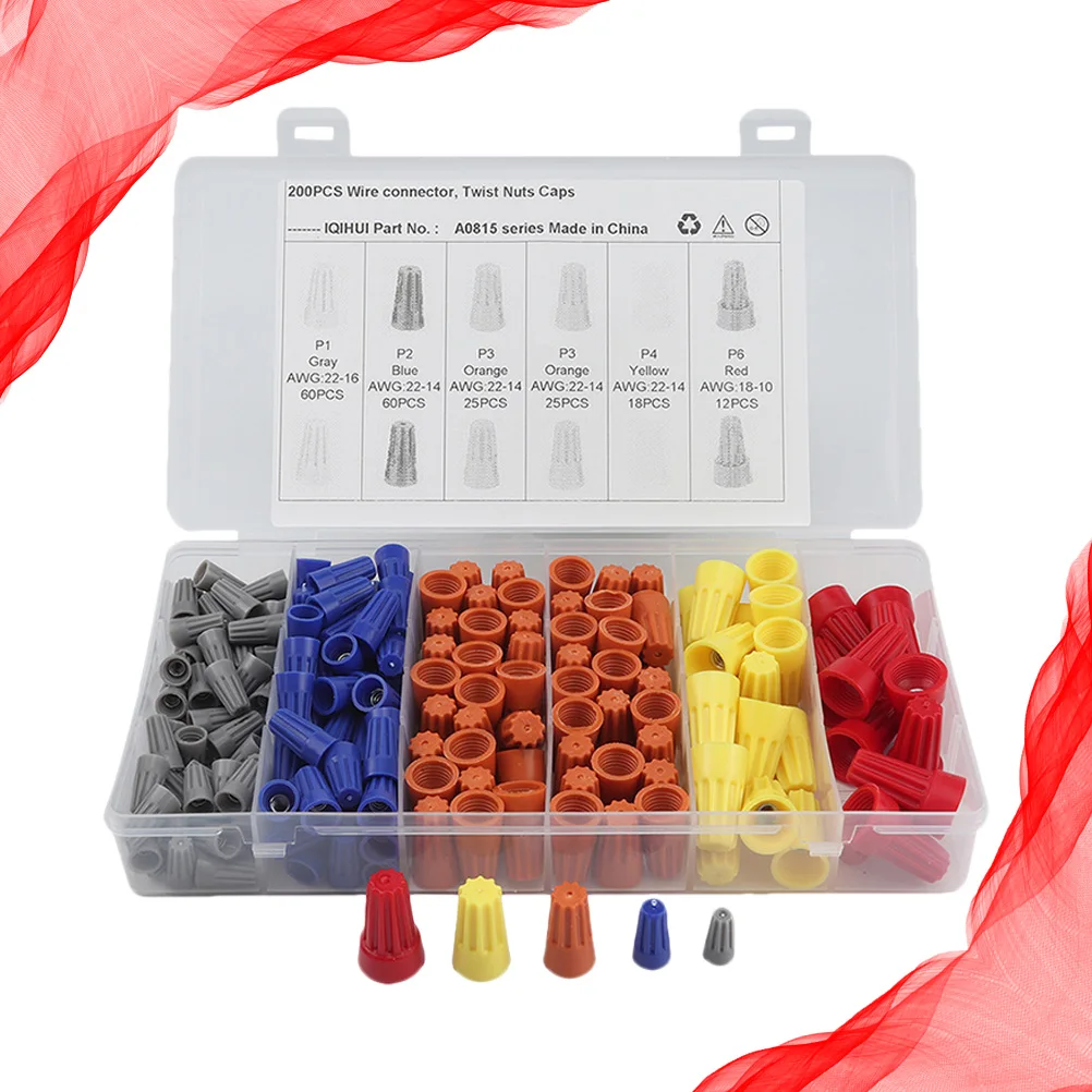 

200pcs Crimp Terminal Connector Kit Electrical Insulated Connectors Cable Lugs Spade Ring Butt Quick Disconnect Terminals Wiring