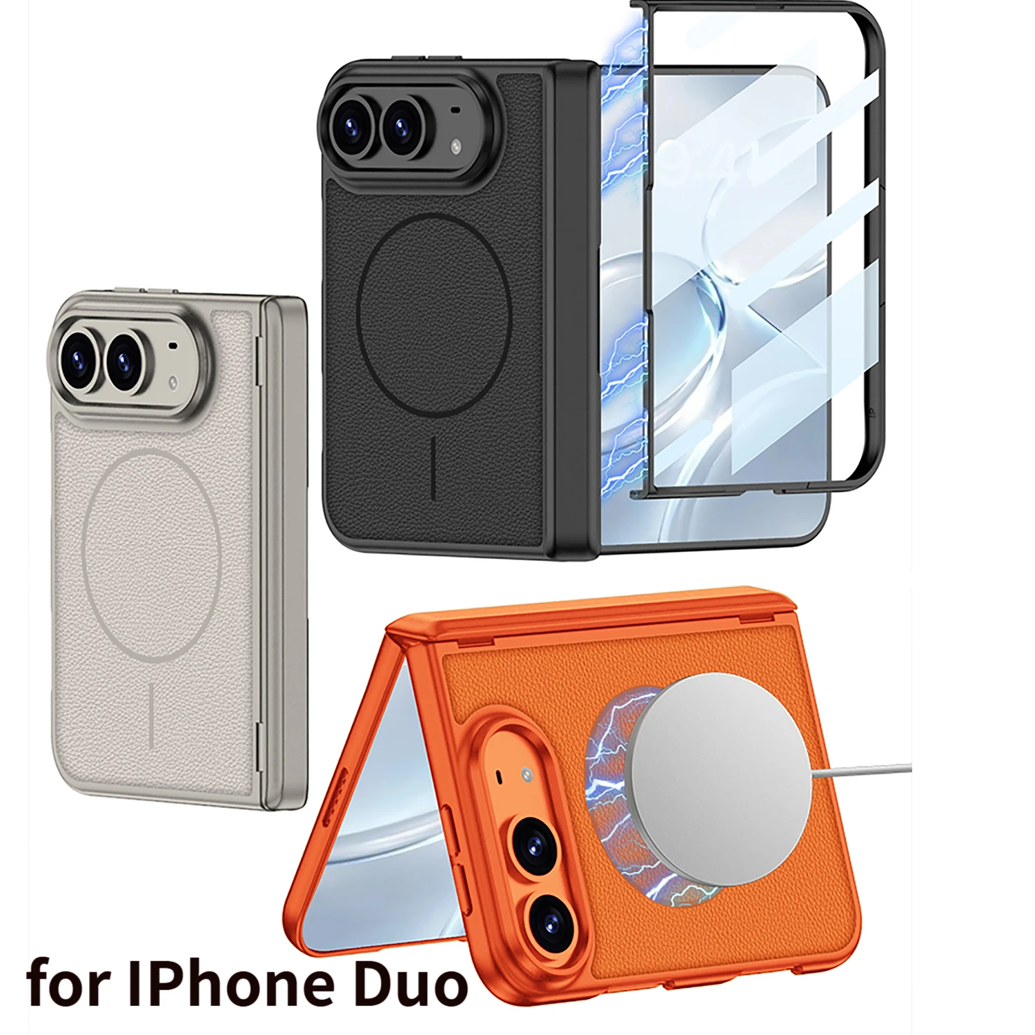 Magnetic leather case with tempered glass film phone case for IPhone Duo 18 folding case for Magsafe