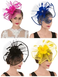 1Pc Fascinators Hats For Women Fancy Tea Party Hats 2024 Elegant 1950s Kentucky Derby Hats Feather Hair Clip For Bride Wedding