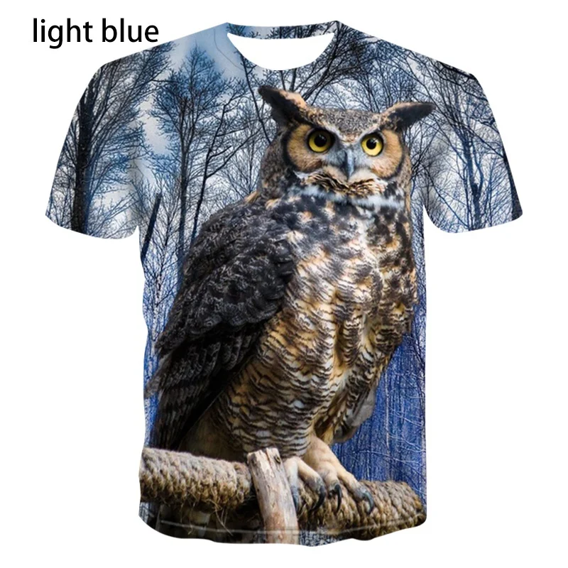 Men\'s Women\'s Fashion Printing Owl 3D Men T-Shirt Summer Cute Bird Pattern Short Sleeves Animal Tee XS-5XL