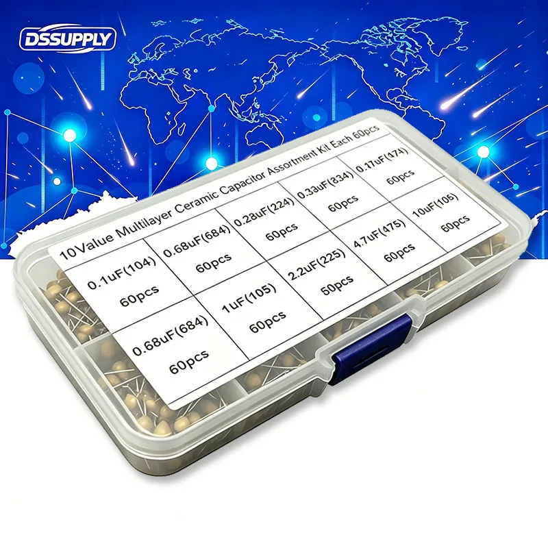 600PCS/Box Set 10 Values Ceramic Capacitor 0.1 0.15 0.22 0.33 0.47 0.68 1 2.2 4.7 10 uF Multilayer Monolithic Ceramic Capacitor