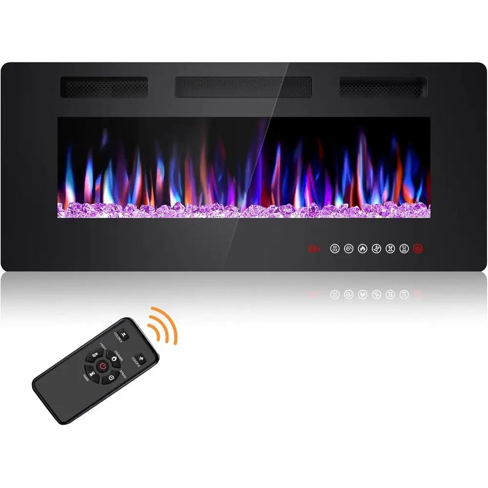 

42 Recessed & Wall-Mounted Electric Fireplace, 750/1500W with Touchscreen, Remote, Timer, Adjustable Flame