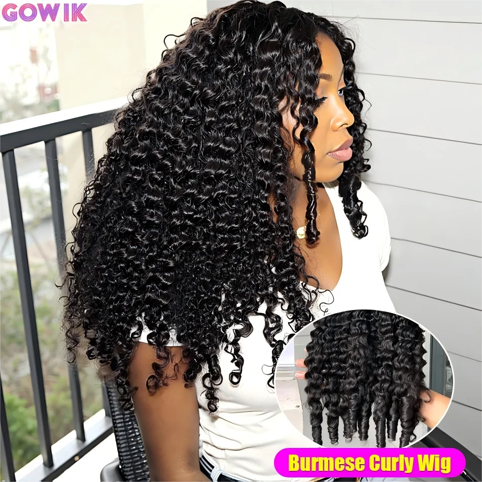 

250 Density Burmese Curly Wig Human Hair 13X6 Hd Lace Frontal Wig PrePlucked 13X4 Lace Front Wig 40 Inch Natural Black Brazilian