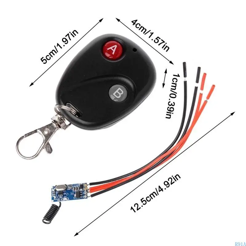 R91A DC3V 3.7V 5V 6V 7V 9V 12V 무선 원격 제어 스위치 2 버튼 수신기