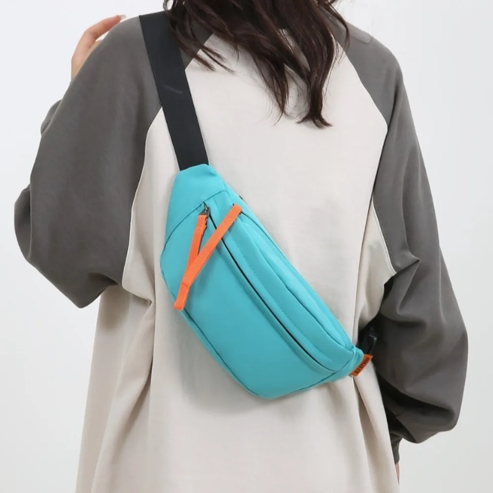 

Solid Color Nylon Waist Bag Adjustable Shoulder Strap Multi-pocket Men Chest Bag Banana Bag Large Capacity Diagonal Shoulder Bag