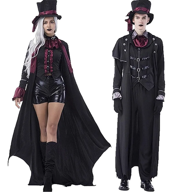 ZOETOPKID Vampire Cosplay Costumes Adults Halloween Party Vintage Medieval Dresses Couple Vampire Role Play Costumes
