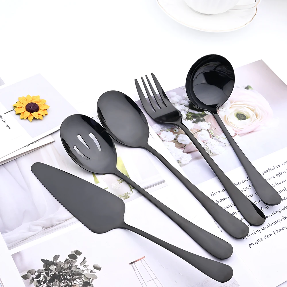 5/7Pcs Serving Utensils Dinnerware Set Buffet Catering Cutlery Flatware Serving Colander Spoons Fork Silverware Set