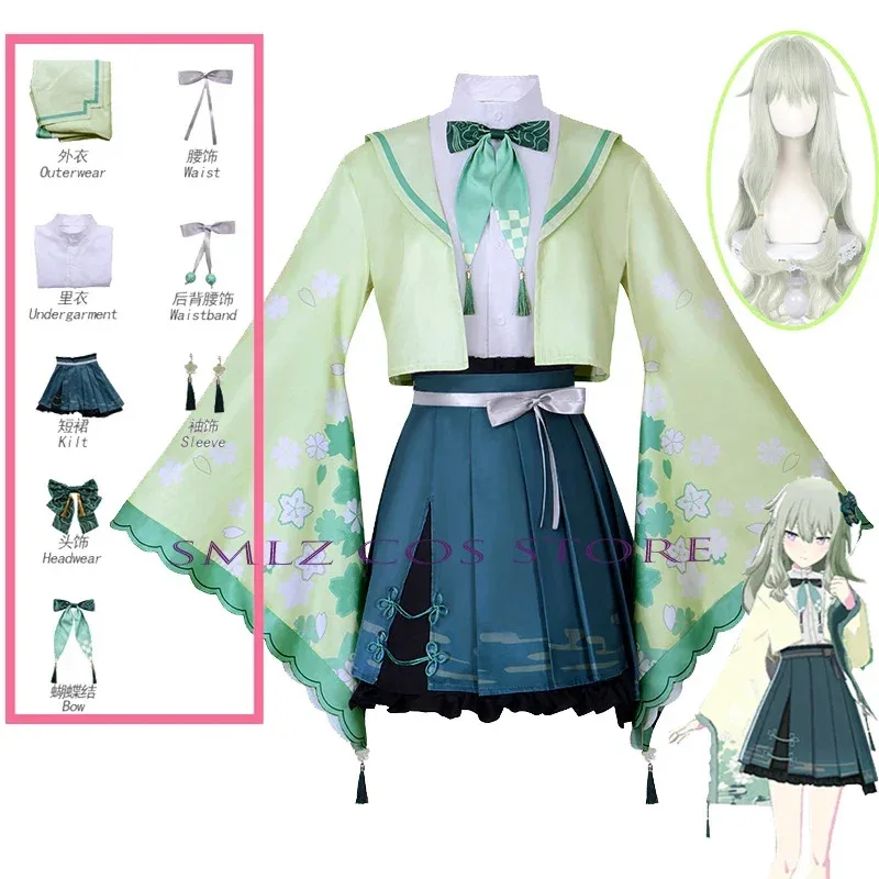 

Anime Project Sekai Kusanagi Nene Cosplay Costume Nene Green Kimono Uniform Dress Coat Wig Set Halloween Party Play Outfit