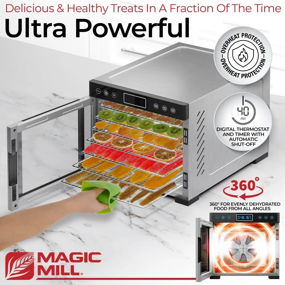 ماكينة تجفيف الطعام ماجيك ميل برو |   7 صواني ستانلس ستيل |   مجفف لمتشنج، يعامل الكلاب، الأعشاب، اللحوم، لحم البقر، الفاكهة