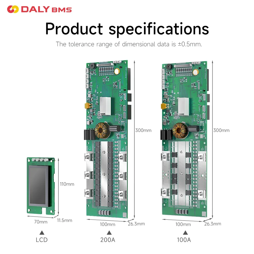 Daly Smart Lifepo4 BMS 8S 12S 15S 16S 24V 36V 48V 100A 200A LCD Inverter communicate For Home Energy Storage