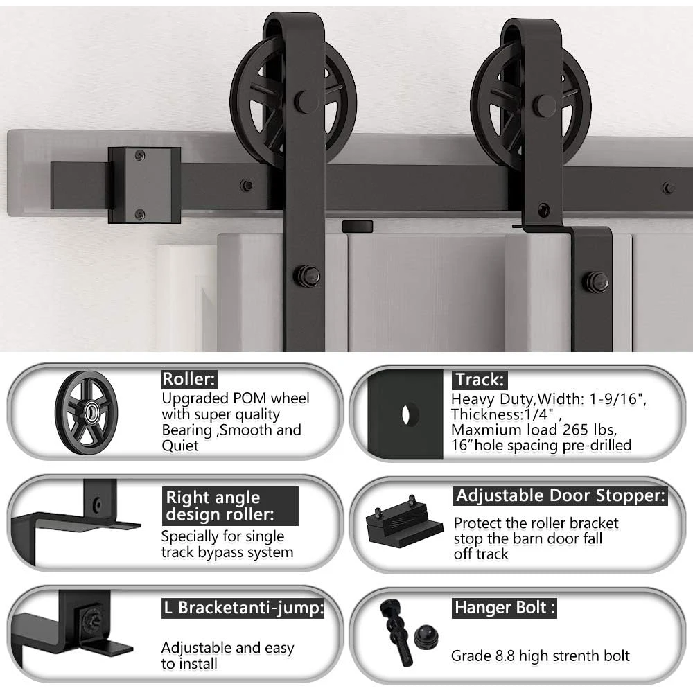 Imagem -06 - Youthua-bypass Deslizante Porta do Celeiro de Madeira Kit Hardware com Roda Grande Carregar até 150kg Rolos de Trilha para Porta Dupla