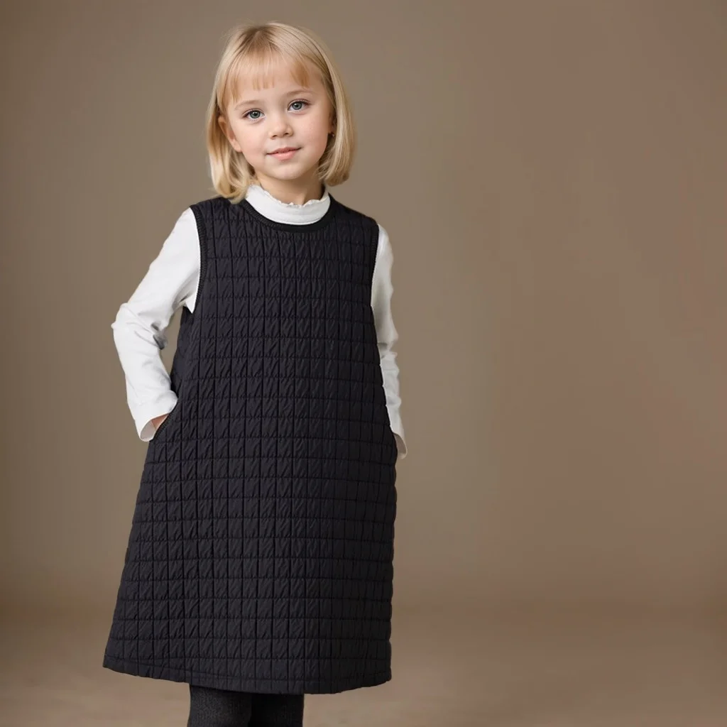 Big Children's Spring Preppy Dress Black Velvet Sleeveless Vest Children's Princess  Show Dress Warm Simple Versatile Teenager