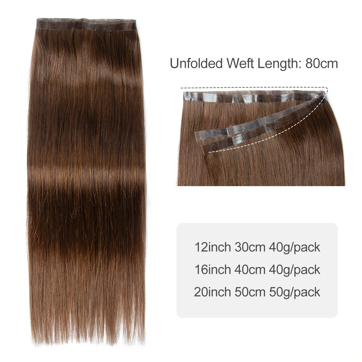 شريط طويل بولي لحمة لحمة الشعر البشري حزم بولي Skin الجلد لحمة الشريط في وصلات الشعر لا الغراء الطبيعي مستقيم 40-50 جرام 12-20 بوصة الشريط لحمة